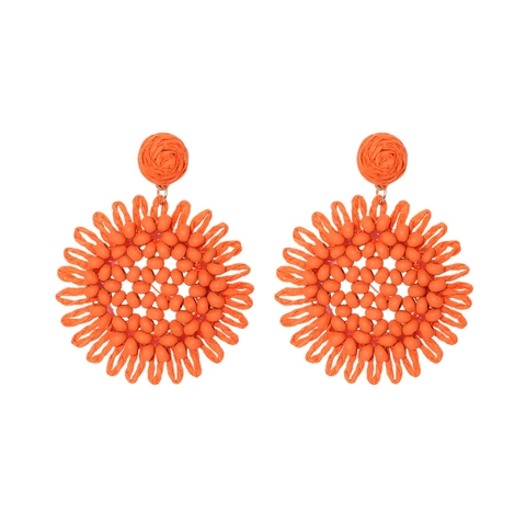 Boho Handgefertigte Gewebte Bast Sonnenblume Tropfenohrringe Mit Holzperlen Damen Sommer Strand Urlaub Blumen