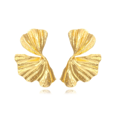 Ginkgo Blatt Ohrringe Texturierte Metallische Legierung Wellige Dangle Vintage Statement Schmuck Für Frauen Modeaccessoire