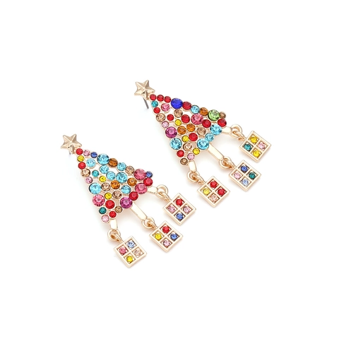 Pendientes Colgantes De Árbol De Navidad Aleación De Zinc Diamantes De Imitación Coloridos Joyería De Moda Estrella Caja Regalo