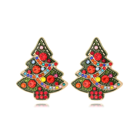 Pendientes De Árbol De Navidad Aleación Estrás Multicolor Perlas Artificiales De Imitación Esmalte Joyería Festiva Para Mujeres
