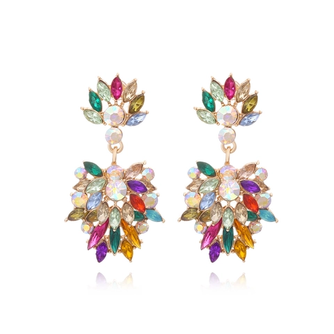 Boucles D'oreilles Pendantes Bohèmes De Luxe Alliage Strass Fleur Colorée Feuille Marquise Bijoux Pour Femmes