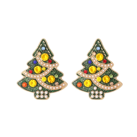Pendientes De Árbol De Navidad Aleación Estrás Multicolor Perlas Artificiales De Imitación Esmalte Joyería Festiva Para Mujeres