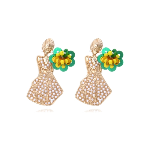 Orecchini a Bottone in Lega con Imitazione di Perle e Silhouette di Donna Cartone con Fiori di Paillettes per Donna Gioielli da Festa