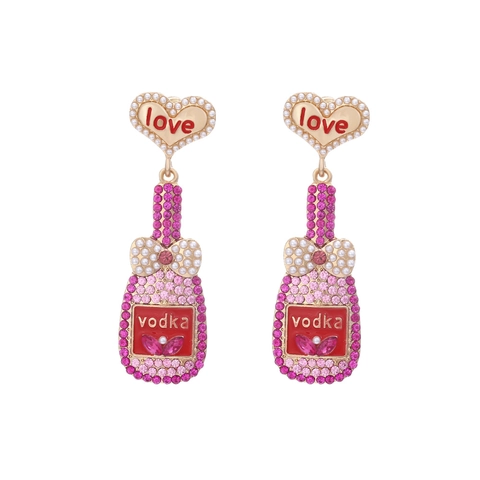 Orecchini Pendenti Bottiglia Di Vodka Lega Strass Perla Artificial Cuore Love Fiocco Gioielli Moda Per Donna