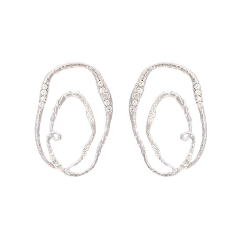 Retro Irregular Twisted Double Circle Drop Earrings Zinc Alloy Rhinestone Inlaid Geometric Fashion For Women