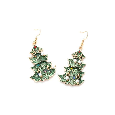 Orecchini Pendenti Albero Di Natale Con Strass Colorati Künstliche Perle Sintetiche Smalto Luccicante Lega Gioielli Per Donne