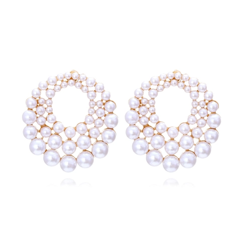 Grandi Orecchini A Lobo Rotondi Con Künstliche Perle Sintetiche Bianche Lega Geometrica A Strati Gioielli Di Moda Vintage Per Donna