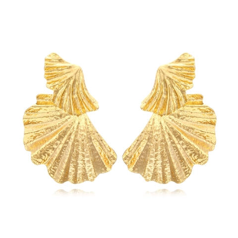 Gehämmerte Ginkgoblatt Hängeohrringe Zinklegierung Statement Übertrieben Muschelform Vintage Mode Für Damen