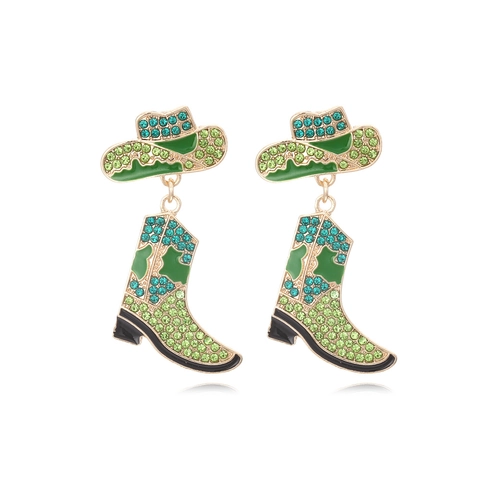 Western Cowboy Hat And Boots Dangle Earrings Alloy Rhinestone Enamel Colorful Vintage Fashion Jewelry Accessories For Women