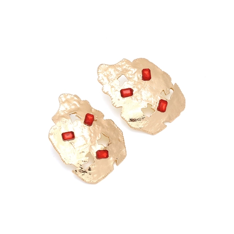 Orecchini In Lega Geometrici Irregolari Con Strass Rossi Stile Vintage Martellato Per Donna