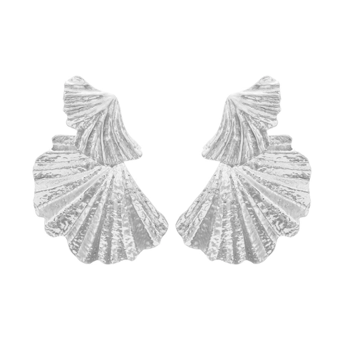Gehämmerte Ginkgoblatt Hängeohrringe Zinklegierung Statement Übertrieben Muschelform Vintage Mode Für Damen