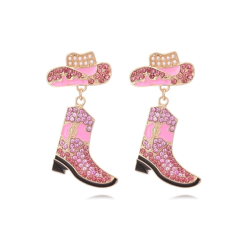 Western Cowboy Hat And Boots Dangle Earrings Alloy Rhinestone Enamel Colorful Vintage Fashion Jewelry Accessories For Women