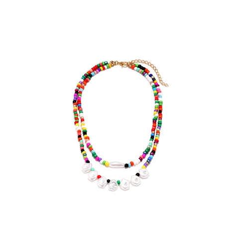 Bohemian Double Layer Seed Bead Necklace With White Imitation Artificial Pearls Handmade Colorful Vacation Style Jewelry For Women