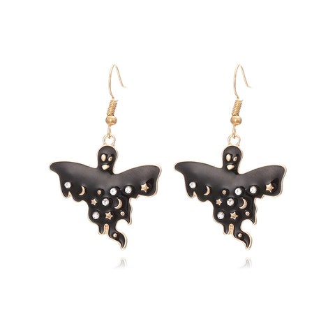 Ghost Drop Ohrringe Legierung Emaille Stern Mond Muster Gothic Halloween Schmuck Für Frauen Schwarz Goldton