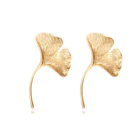 Retro Ginkgo Leaf Drop Earrings Gold Plated Metal Minimalist Vintage Botanical Jewelry For Women Elegant
