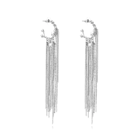 Lange Quasten Ohrhänger Mit Legierung C-Form Künstliche Perle Und Strass Vintage Punk Stil Für Frauen