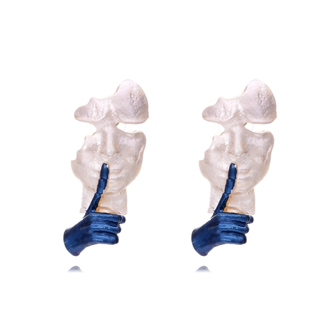 Abstract Face Mask Dangle Earrings Zinc Alloy Enamel Shushing With Stainless Steel Earring Post Surrealist Art For Women