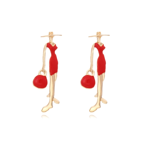 Pendientes De Botón Con Figura Femenina Abstracta Aleación Esmalte Moda Silueta Pendientes Colgantes Joyería Creativa Para Mujer