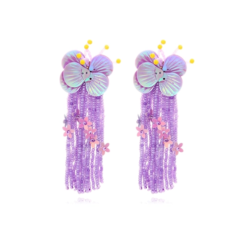 Bohemian Lange Quasten Ohrringe Blume Schmetterling Pailletten Handgefertigt Gewebt Perlen Tropfen Ohrhänger Für Damen