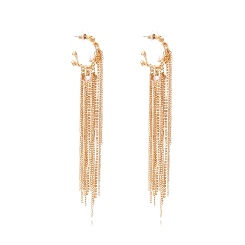 Lange Quasten Ohrhänger Mit Legierung C-Form Künstliche Perle Und Strass Vintage Punk Stil Für Frauen