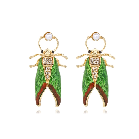 Zikade Insekten Ohrringe Legierung Emaille Strass Künstliche Perle Vintage Mode Schmuck Für Damen
