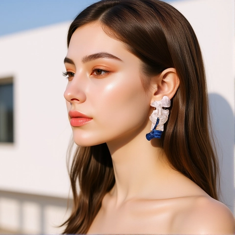 Abstract Face Mask Dangle Earrings Zinc Alloy Enamel Shushing With Stainless Steel Earring Post Surrealist Art For Women