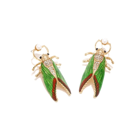 Zikade Insekten Ohrringe Legierung Emaille Strass Künstliche Perle Vintage Mode Schmuck Für Damen