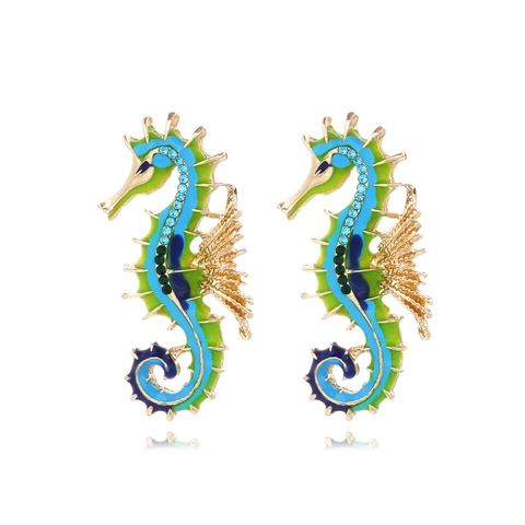 Pendientes Colgantes De Caballito De Mar Esmalte Colorido Aleación Zinc Diamantes De Imitación Estilo Animal Océano Mujeres