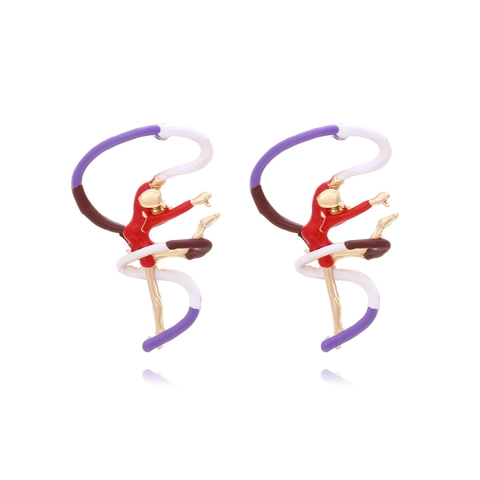 Ballet Girl Dangle Earrings Colorful Enamel Alloy Artistic Gymnast Dancer Elegant Jewelry For Women