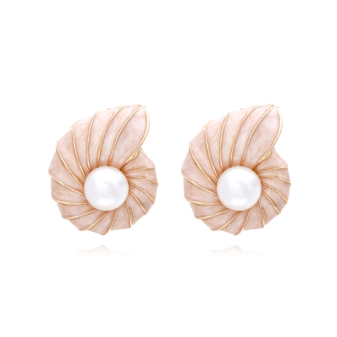 Pendientes De Perlas Artificiales De Caracola Aleación Esmalte Estilo Marino Joyas De Vacaciones En La Playa Para Mujeres