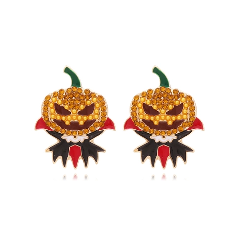 Halloween Vampir Kürbis Ohrringe Legierung Orange Strass Emaille Umhang Kostüm Mit Edelstahl Ohrring Post