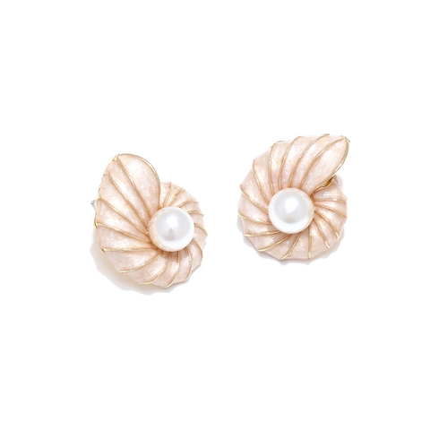 Pendientes De Perlas Artificiales De Caracola Aleación Esmalte Estilo Marino Joyas De Vacaciones En La Playa Para Mujeres