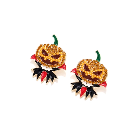 Halloween Vampir Kürbis Ohrringe Legierung Orange Strass Emaille Umhang Kostüm Mit Edelstahl Ohrring Post