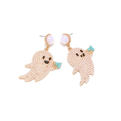 Orecchini Pendenti Fantasma Halloween Lega Smalto Lettera Boo Imitazione Perla Artificial Strass Goccia Olio Gioielli Donne