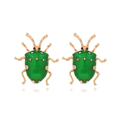Pendientes De Escarabajo Esmalte Verde Aleación Chapado En Oro Joyas Insectos Moda Creativa Accesorio Animal Mujeres