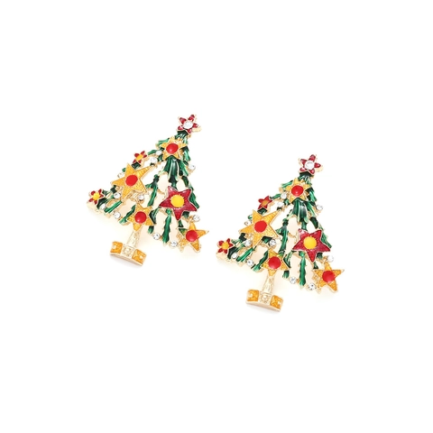 Orecchini Pendenti Albero Di Natale Lega Smalto Stella Strass Gioielli Festivi Donne Vacanze