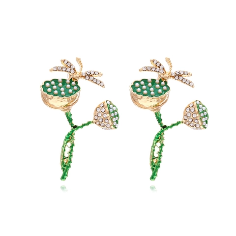 Orecchini Pendenti Libellula Loto Lega Smalto Strass Perla Artificial Sintetica Gioielli Floreali Orientali Donna
