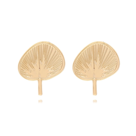 Retro Fächerform Ohrstecker Mit Edelstahl Ohrstecker Elegant Goldton Legierung Ginkgo Blatt Texturierte Für Frauen