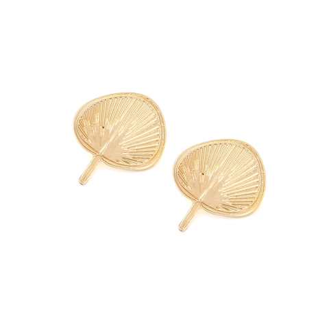 Retro Fächerform Ohrstecker Mit Edelstahl Ohrstecker Elegant Goldton Legierung Ginkgo Blatt Texturierte Für Frauen