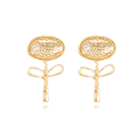 Vintage Blumen Ohrstecker Gehämmert Gold Zinklegierung Blumendesign Mit Schleife Minimalistischer Retro Schmuck Für Damen