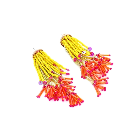 Pendientes De Borla De Cuentas Hechos A Mano Bohemios Para Mujer Estilo Étnico Largo Colorido Aleación Con Cuentas De Vidrio Y Lentejuelas