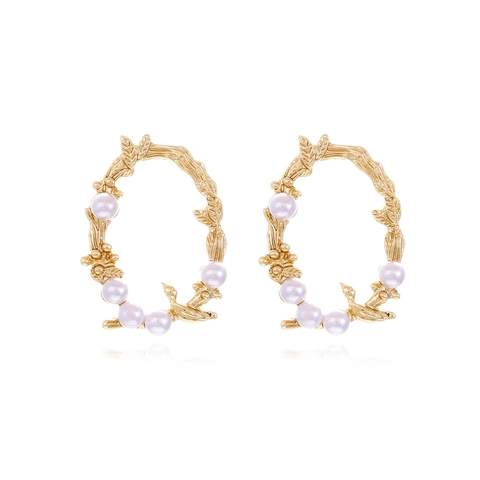 Orecchini Di Künstliche Perle Vintage Con Uccello E Ramo Di Foglie Oro Lega Di Zinco Künstliche Perle Di Imitazione Gioielli Da Donna Eleganti
