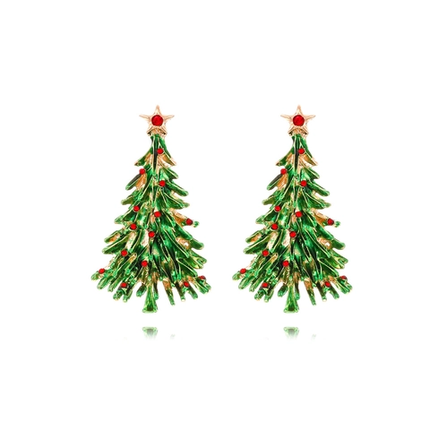 Orecchini Pendenti Albero Di Natale Smalto Lega Stella Strass Gioielli Festivi Donna