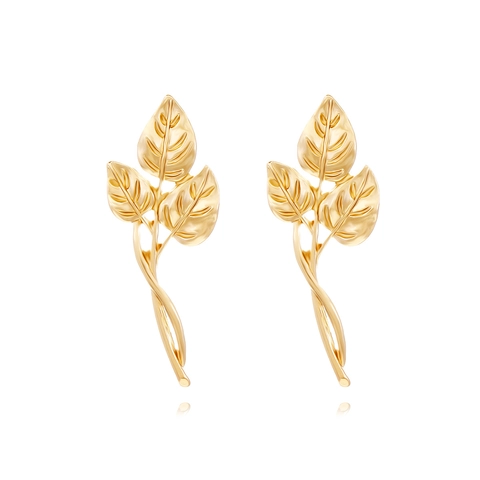 Leaf Shape Earrings Vintage Gold Tone Zinc Alloy Nature Inspired Elegant Jewelry For Women Fashion Accessory