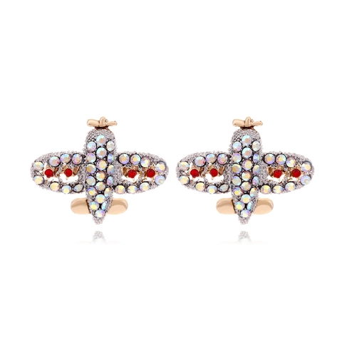 Pendientes De Botón Avión Aleación Zinc Brillantes Irisados Gemas Rojas Joyería Moda Única Linda Para Mujer