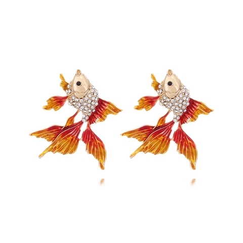 Goldfisch Ohrstecker Legierung Strass Emaille Tropföl Tierform Mode Schmuck Für Frauen Elegant