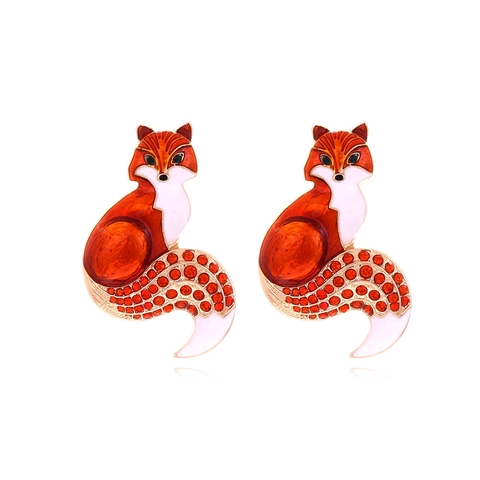 Fuchs Ohrstecker Zinklegierung Emaille Cartoon Tier Süß Mode Bunte Strass Dekorative Schmuck Für Frauen