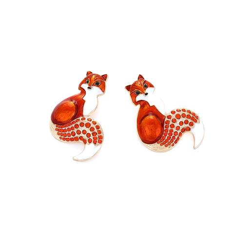 Fuchs Ohrstecker Zinklegierung Emaille Cartoon Tier Süß Mode Bunte Strass Dekorative Schmuck Für Frauen