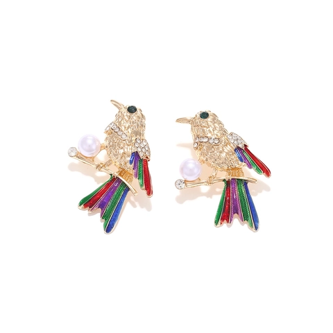 Hummingbird Bird Drop Earrings Alloy Colorful Enamel Rhinestones Faux Artificial Pearl Vintage Style Fashion Jewelry Women