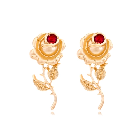 Orecchini Pendenti Rosa Barocca Vintage Lega Di Zinco Oro Opaco Strass Rossi Intarsiati Gioielli Floreali Eleganti Per Donna